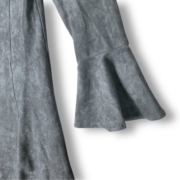 Anthropologie Aryeh Vegan Suede Dress Sz S Flutter Sleeve Y2K Gray Neutral Minim - Picture 8 of 14